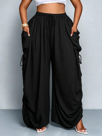 Plus Size Women's Base Polka Dot Wide Leg Pants
