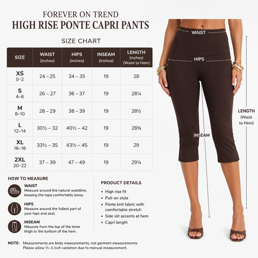 Forever On Trend High Rise Ponte Capri Pants