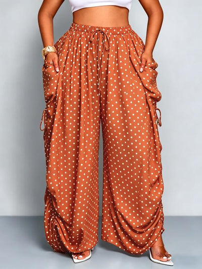 Plus Size Women's Base Polka Dot Wide Leg Pants