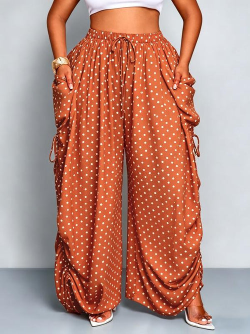Plus Size Women's Base Polka Dot Wide Leg Pants