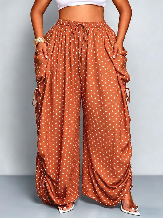 Plus Size Women's Base Polka Dot Wide Leg Pants