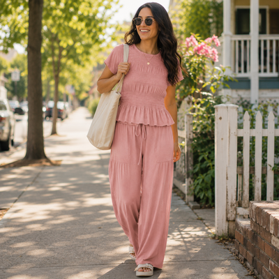 Women’s 2-Piece Smocked Top & Wide-Leg Pants Sets
