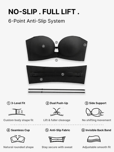Strapless Front Closure Push Up Bra
