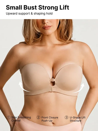 Strapless Front Closure Push Up Bra