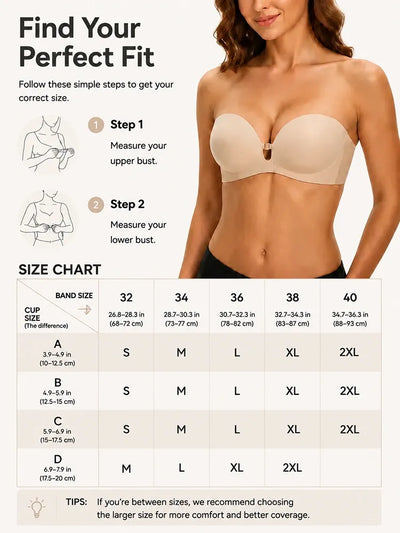 Strapless Front Closure Push Up Bra