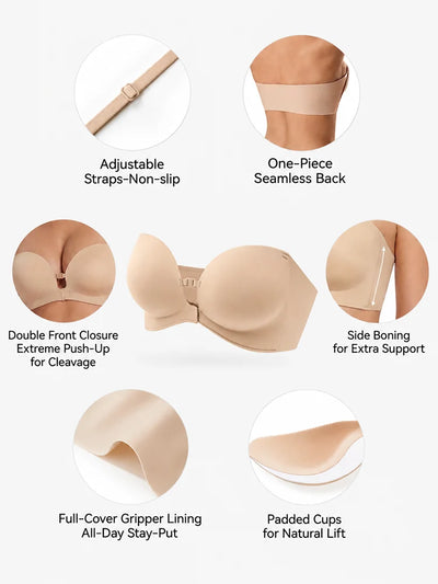 Strapless Front Closure Push Up Bra