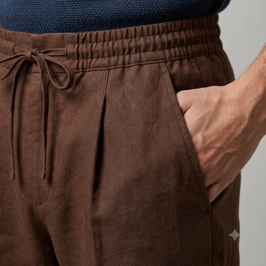 100% Linen Relaxed-Fit Drawstring Trousers