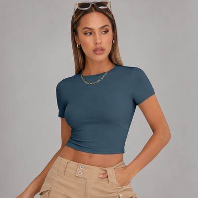 Women's 3-Piece Short-Sleeve Slim-Fit Crop T-Shirt Set