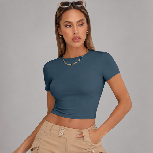 Women's 3-Piece Short-Sleeve Slim-Fit Crop T-Shirt Set