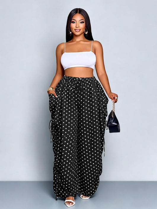 Plus Size Women's Base Polka Dot Wide Leg Pants