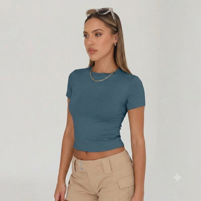 Women's 3-Piece Short-Sleeve Slim-Fit Crop T-Shirt Set