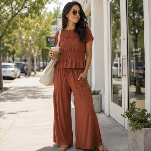 Women’s 2-Piece Smocked Top & Wide-Leg Pants Sets