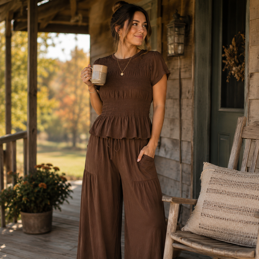 Women’s 2-Piece Smocked Top & Wide-Leg Pants Sets