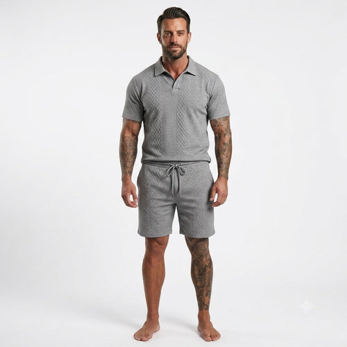 Men's Solid Polo Shirt & Drawstring Waist Shorts Set
