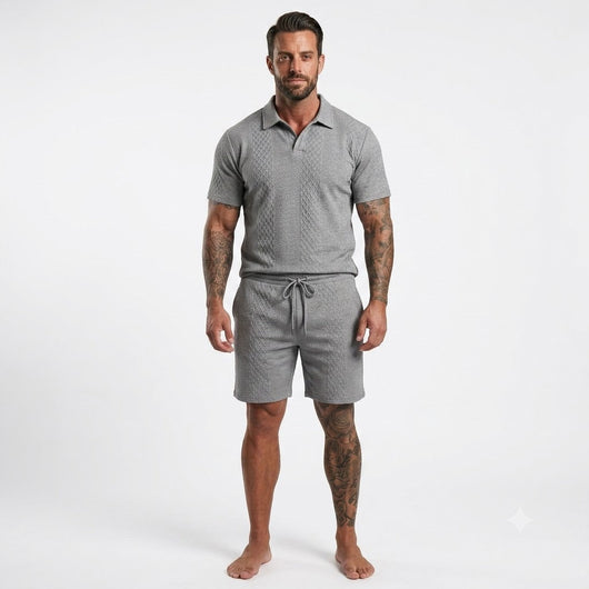 Men's Solid Polo Shirt & Drawstring Waist Shorts Set