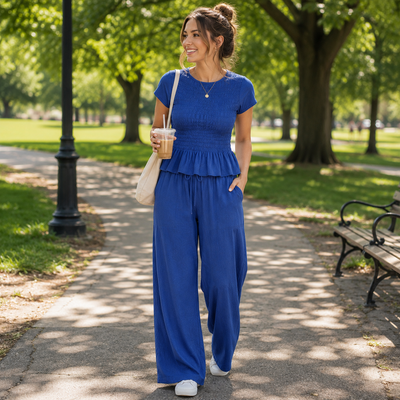 Women’s 2-Piece Smocked Top & Wide-Leg Pants Sets