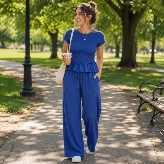 Women’s 2-Piece Smocked Top & Wide-Leg Pants Sets
