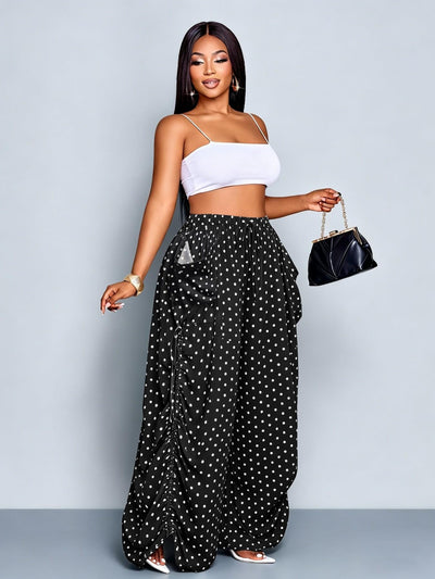 Plus Size Women's Base Polka Dot Wide Leg Pants