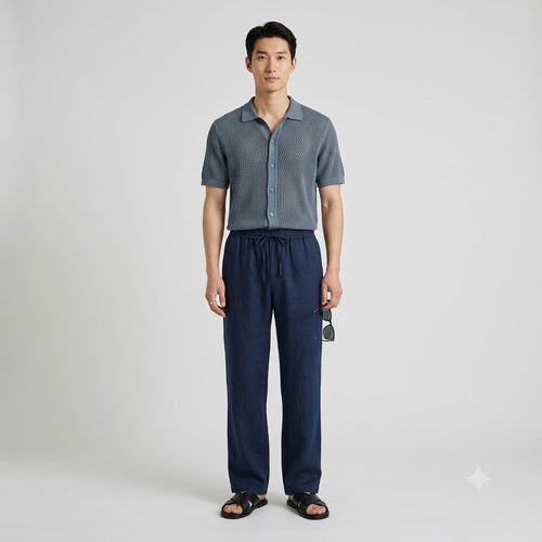100% Linen Relaxed-Fit Drawstring Trousers