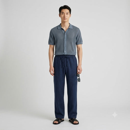 100% Linen Relaxed-Fit Drawstring Trousers