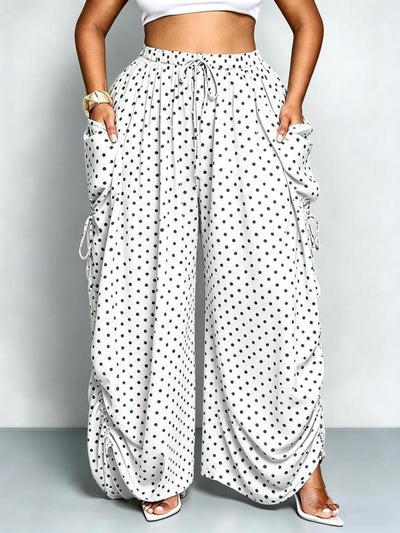 Plus Size Women's Base Polka Dot Wide Leg Pants