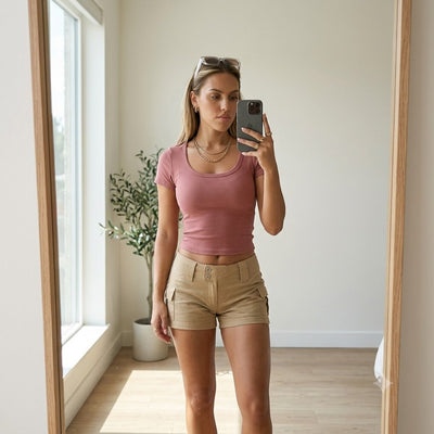 Women's 3-Piece Short-Sleeve Slim-Fit Crop T-Shirt Set