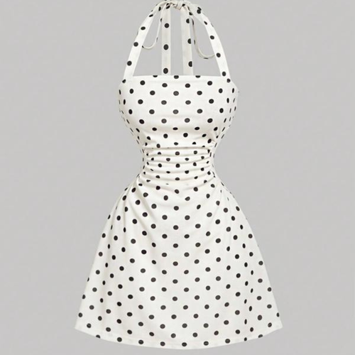 Women's Plain Ruched Tie Back Halter Dress