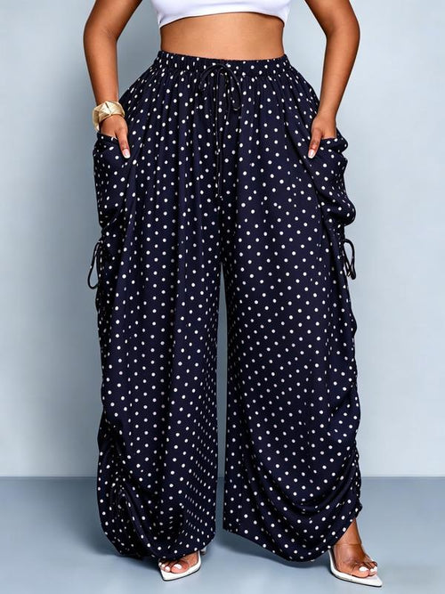 Plus Size Women's Base Polka Dot Wide Leg Pants