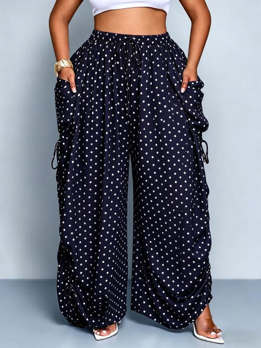 Plus Size Women's Base Polka Dot Wide Leg Pants
