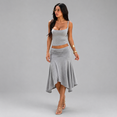 Women's Sleeveless Halter Top & Pleated Skirt Set