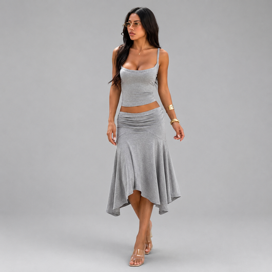 Women's Sleeveless Halter Top & Pleated Skirt Set