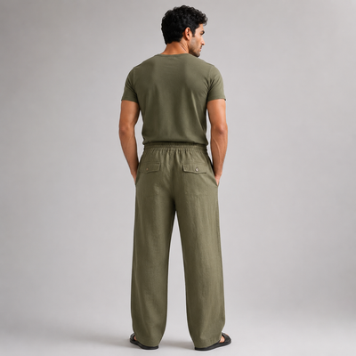 100% Linen Relaxed-Fit Drawstring Trousers