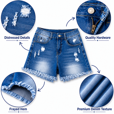 Women's Retro Washed Frayed Stretch Jeans 2Pcs