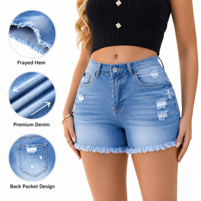 Women's Retro Washed Frayed Stretch Jeans 2Pcs