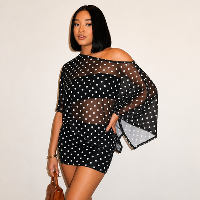 Women's One-Shoulder Animal Print Mesh Skirt Set