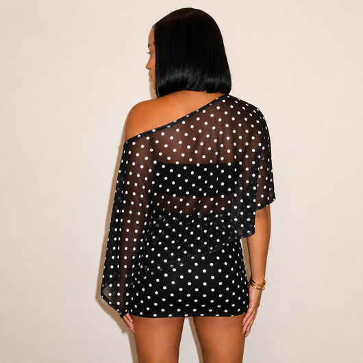 Women's One-Shoulder Animal Print Mesh Skirt Set