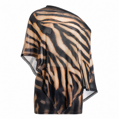 Women's One-Shoulder Animal Print Mesh Skirt Set