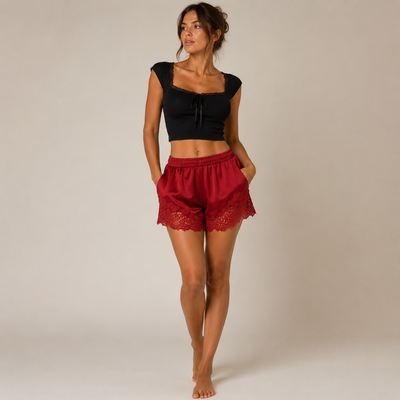 Silky Lace Trim Shorts for Women