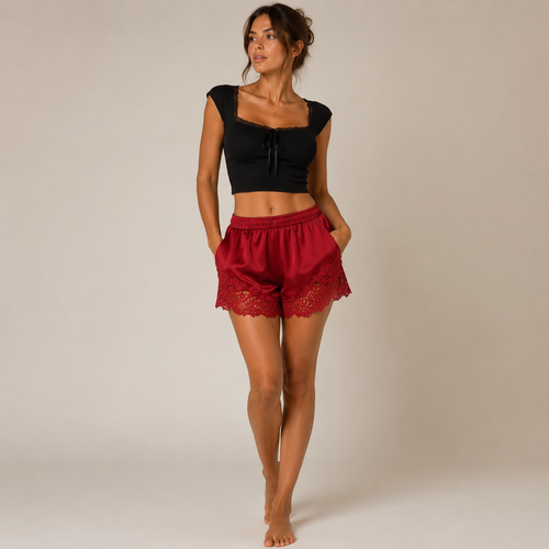 Silky Lace Trim Shorts for Women