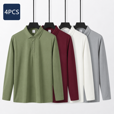 Mens Long Sleeve Golf Polo's 4 Pack