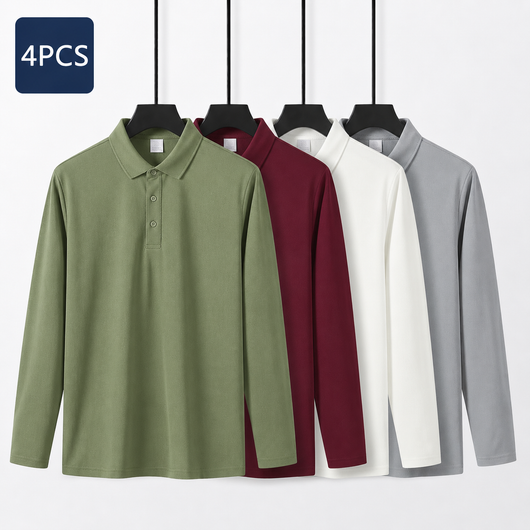 Mens Long Sleeve Golf Polo's 4 Pack