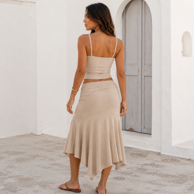 Women's Sleeveless Halter Top & Pleated Skirt Set