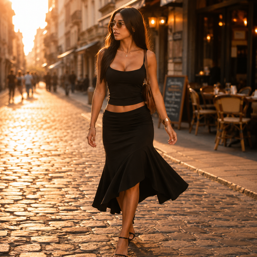 Women's Sleeveless Halter Top & Pleated Skirt Set