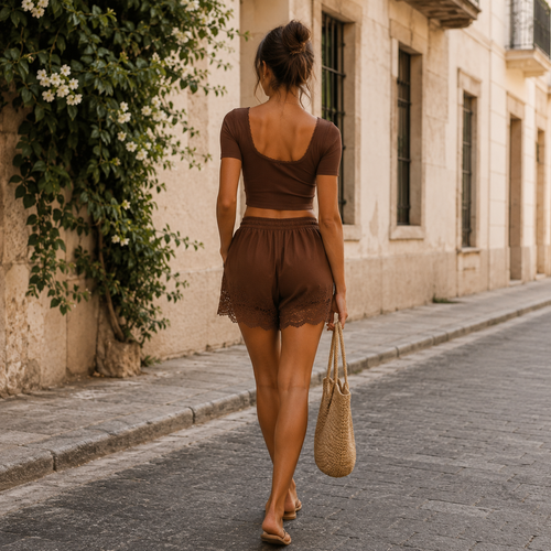 Silky Lace Trim Shorts for Women