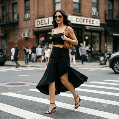Women's Sleeveless Halter Top & Pleated Skirt Set