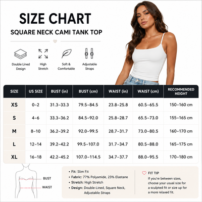 Women's Double-Lined Square Neck Cami Tank Top