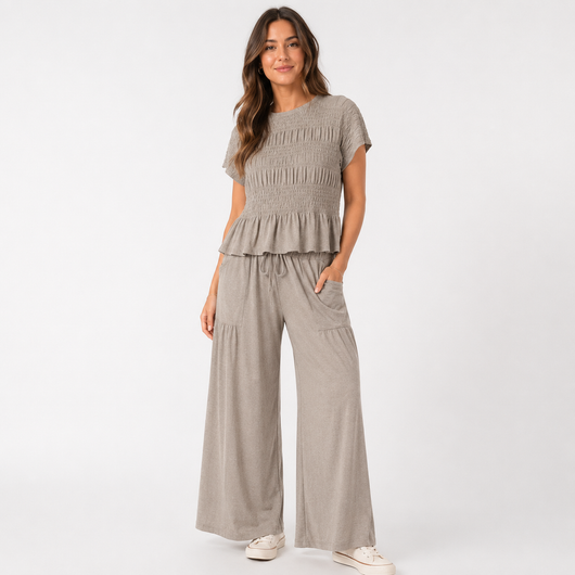Women’s 2-Piece Smocked Top & Wide-Leg Pants Sets