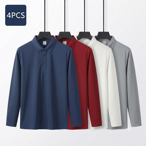 Mens Long Sleeve Golf Polo's 4 Pack
