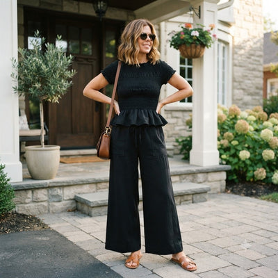 Women’s 2-Piece Smocked Top & Wide-Leg Pants Sets