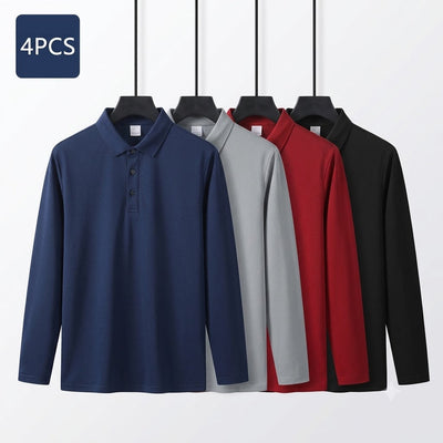 Mens Long Sleeve Golf Polo's 4 Pack